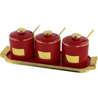 Н-р банок 3шт 300мл с ложк.на подст.красн.фарфор п/уп.106-217 /12/