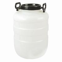 Бочка 40л бел.(усил.руч,навинчив.кр.с доп.клап,V=44,2л,диам.горл.внешн.200мм,внутр.195мм)пищ.(3)(ИЖ)