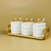 Н-р банок д/специй 3шт 320мл BAMBOO лож.+подст п/уп фарф.140-155 /16/